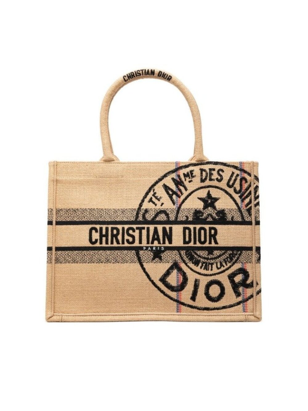 Dior Book Tote Bag Beige Black Canvas